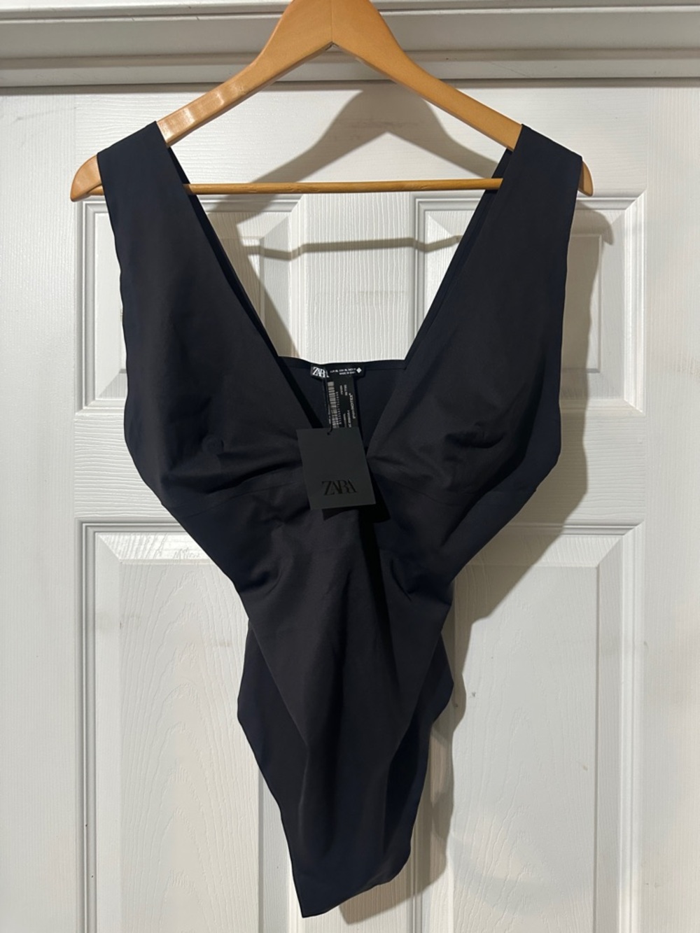 Zara Black V-Neck One-Piece Bodysuit